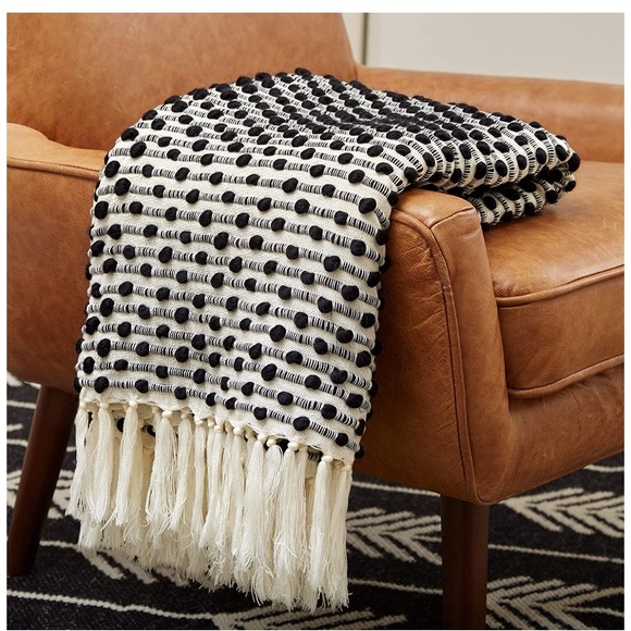Farmhouse Pompom Fringe Tassel Neutral Color Throw Blanket for Gift/Couch/Bed - Picture 5 of 7